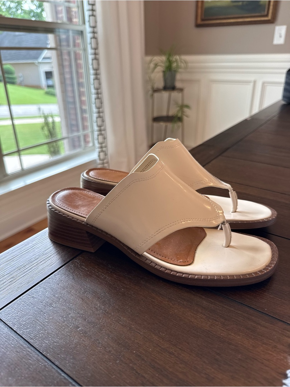 Franco Sarto Women’s Cream Patent Block Heel Sandals